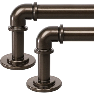OLV 2 Pack Bronze Industrial Curtain Rods for Windows 28 to 48Inch(2.3 to 4 Feet), 1 Inch Diameter Blackout Wrap Around Adjustable Heavy Duty Window Drapery Rods, Indoor and Outdoor