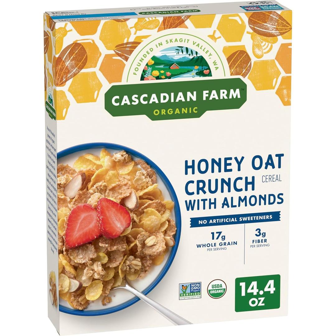 Cascadian Farm, Cereal Honey Almond Crunch Organic, 14.4 Ounce, Best By 09/04/26