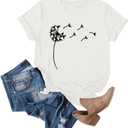 Cicy Bell Women's Dandelion Print T Shirts Cute Graphic Tees Short Sleeve Summer Cotton Tee Tops (Large)