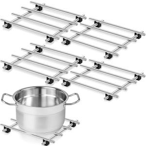 Hicarer 4 Pcs Stainless Steel Trivet for Hot Pots and Pans 7''x 7''heat & Rust-resistant Rubber Anti-slip Feet Cast Iron Racks for Tables Protects Surfaces from Hot Pads Cooking and Baking Pans Holder