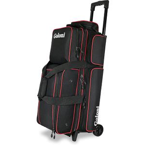 Goloni 3 Ball Bowling Bags with Wheels - Rolling Bowling Bag for 3 Balls & Accessories - Retractable Handle Extends to 38 (Red)