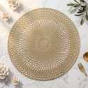 12 Pack Wedding Gold Place Mats 15'' Hollow Out Pressed Vinyl Metallic Round Placemats Washable Heat Resistant Non Slip Table Mats for Boho Dinner Party Table Centerpiece Dining Decoration