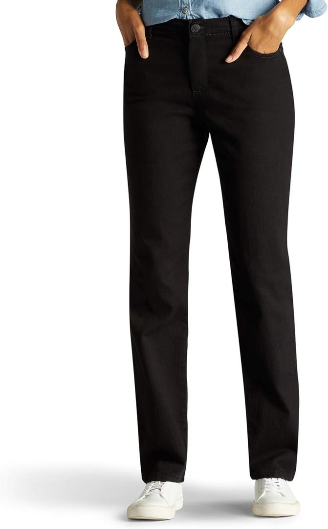 Lee Women's Missy Instantly Slims Classic Relaxed Fit Monroe Straight Leg Jean, Black, 6 Short