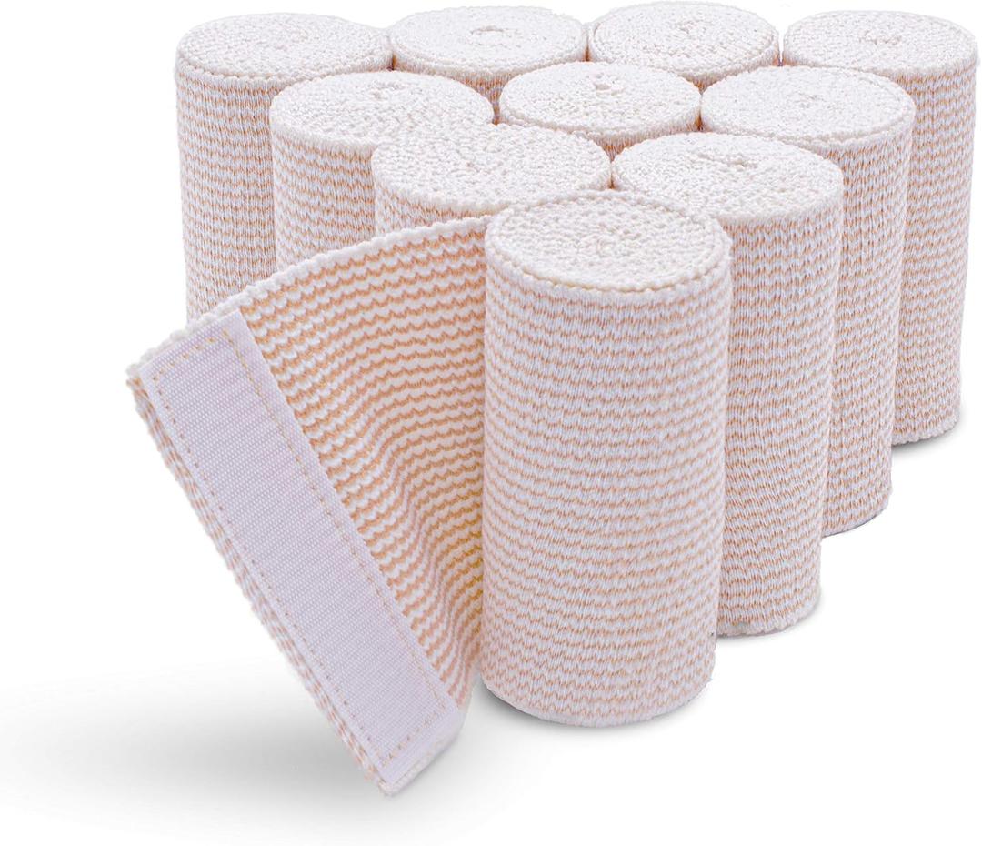 Hospora Thick Latex-Free Compression Cotton Elastic Bandage (4 inches, 10 Rolls)