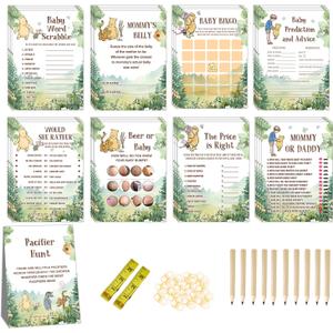 ALodr Winnie Baby Shower Games, 143 Pcs The Pooh Game Cards Set, Gender Reveal Party Decor, The Pooh Baby Shower Decorations, Bear Party Favors, Ctue Bear 9 Games Activities