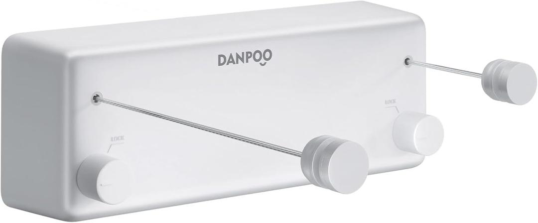 Danpoo Retractable Clothesline, 2x13.8ft Stainless Steel Clothes Line Retracting Indoor/Outdoor, Wall-Mounted Laundry Drying with Auto-Lock, Heavy Duty(White)