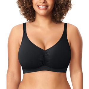 BRABIC Wireless Bras for Women Full Coverage Comfortable No Underwire Everyday Bras Comfort V Neck Push Up Bralettes (Small, Black)