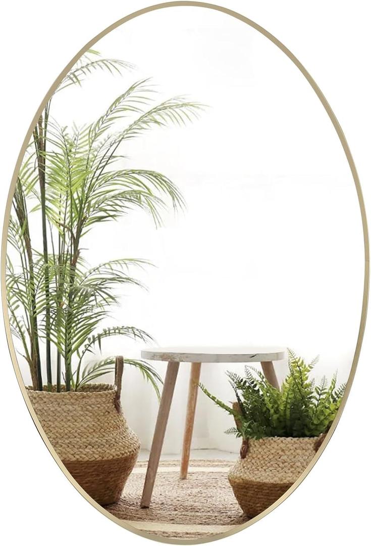 Gold Oval Wall Mirror, 24"x36" Oval Bathroom Mirror, Vanity Mirror of Metal Frame, Home Decorative Wall Mounted Mirror for Bathroom, Living Room, Entryway, Vanity