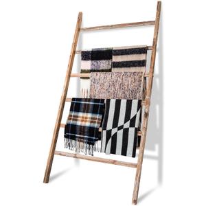 RANXFLOAT 6-Tier Blanket Ladder Wooden, Blanket Quilt Towel Holder Rack Decorative Ladder, Rustic Farmhouse Ladder Shelf for The Living Room Bedroom Home Decor Carbonized Wood 38 Inch