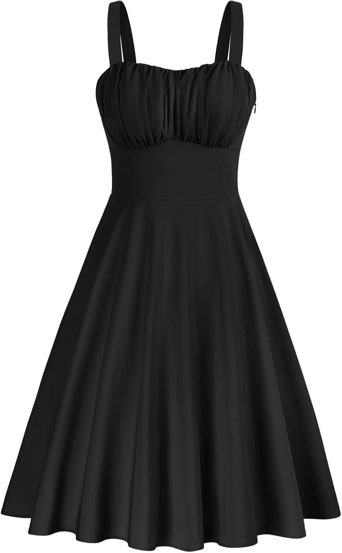 Belle Poque Vintage Floral Dress for Women 2026 Summer A-line Sleeveless Flowy Midi Elegant Wedding Guest Cocktail Dress, Black, Large