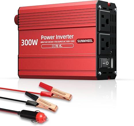 SUNWHEEL 300W Power Inverter DC 12V to 110V AC Car Inverter with 4.2A Dual USB(18W) Charging Ports, Dual AC Adapter for Laptops
