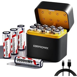 Rechargeable AA Batteries Lithium 12 Pack with Charger, 2.5H Fast Charging, 1.5V High Power 3600mWh Double A Batteries, AA Rechargeable Li-ion Batteries with 2500+ Cycle Times Rechargeable AA Batteries Lithium 12 Pack with Charger, 2.5H Fast Charging, 1.5V High Power 3600mWh Double A Batteries, AA Rechargeable Li-ion Batteries with 2500+ Cycle Times