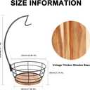 Livabber Countertop Fruit Basket Bowl with Banana Hanger, Modern Standing Fruit Vegetable Bowl Storage, with Banana Tree Holder for Kitchen Dinning Table (Round Wood, Black)