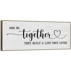 2 x And So Together They Built A Life They Loved Sign Large Wall Art Decor Framed 15x40, Above Bed Over Bed Canvas Wall Art Decor Print for Couples Bedroom, Rustic Bedroom Love Signs Wall Picture