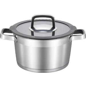 MARSKITOP 3 Quart Stock Pot with Lid, 18/8 Stainless Steel Pasta Pots with Strainer Lid, Small Soup Pot with Stay-Cool Handle, Compatible with All Cooktops, Dishwasher Safe