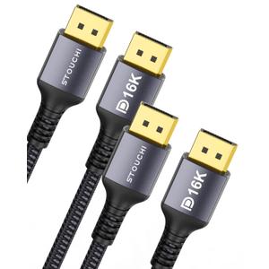 Stouchi 2 Packs VESA Certified DisplayPort 2.1 Cable 6.6FT, 54Gbps UHBR13.5 [16K 8K 4K@240Hz] DP Cord, Support FreeSync G-Sync, DSC 1.2a, Snag-Free Connector for RTX 5090/4090, Gaming Monitor