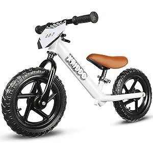 KRIDDO Toddler Balance Bike 2 Year Old, Age 24 Months to 5 Years Old, 12 Inch Push Bicycle with Customize Plate (3 Sets of Stickers Included), Gift Bike for 23 Boys Girls, White
