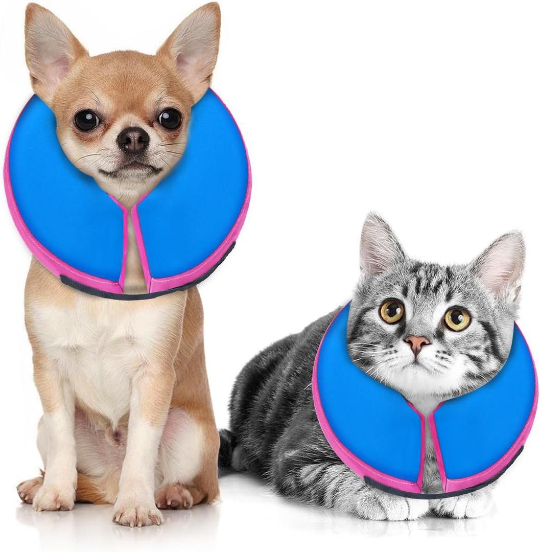 MIDOG Soft Inflatable Dog Cone, Donut E-Collar Alternative for After Surgery, Prevents Licking, Allowing Normal Eating & Vision,Comfortable Recovery Collar for Small Medium Large Dogs&Cats,PinkBlue-XS