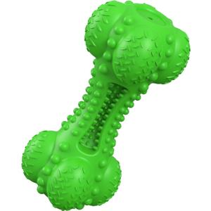 SCHITEC Squeaky Dog Chew Toy for Aggressive Chewers Large Breed, Tough Interactive Teething Rubber Bone for Big Medium Dogs (Green)