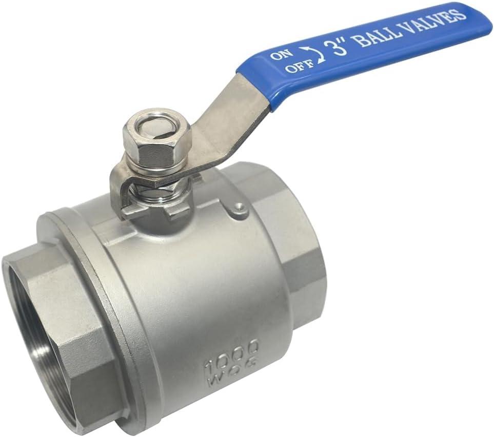 VARMHUS NPT Female 316 Stainless Steel Full Port Ball Valve Vinyl Handle WOG1000 (3")