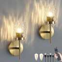 Gold Battery Operated Wall Sconces Set of Two Modern Rechargeable Wall Sconces with Remote Control Wall Lights for Living Room Bedroom (2 Pack)