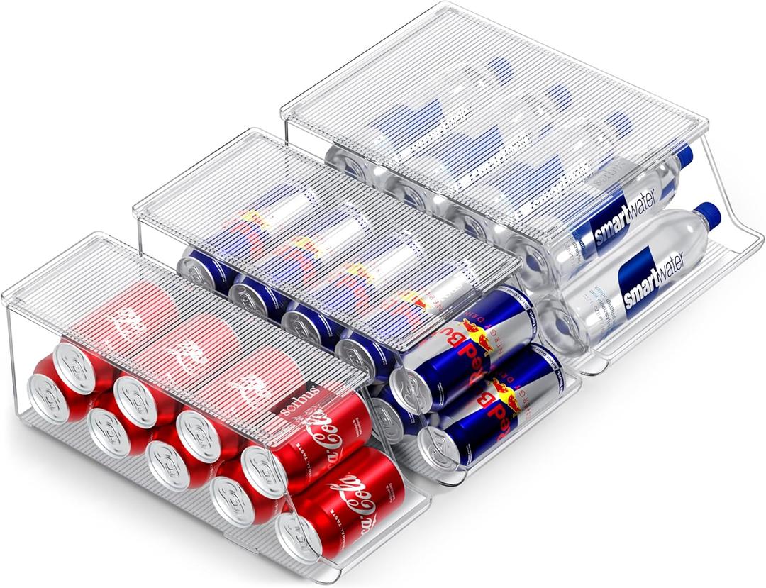 Sorbus Fridge & Pantry Can Organizer - 3 Size Dispenser for Standard, Skinny Cans & Water Bottles (Lidded)