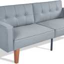 Wonder Comfort Futon Sofa Bed Convertible Sleeper Couch Split Back Loveseat with Adjustable Backrest, Modern Tufted Back Upholstered Loveseat Sofa, Leather, Grey