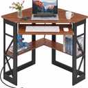 VECELO Corner Desk, Triangle Computer Desk for Small Space with Charging Station and Keyboard Tray, Corner Makeup Table with Storage Shelves for Home Office Bedroom, 41x30, Teak Brown, 28" x 41" x 30"