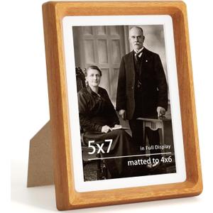 Dreamland 5x7 Picture Frame, USA-Sourced Teak Wood Photo Frames with HD Tempered Glass, 5 x 7 Wooden Frame Matted to 4 x 6, 5x7 Frames Handcrafted Rounded Corner for Tabletop or Wall Display