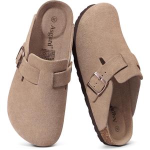 Asgard Genuine Suede Clogs for Women Men Leather Mules Arch Support Potato Shoes with Comfort Cork Footbed Taupe 40 (Size 8-8.5)