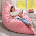 Hobestluk 3 in 1 Bean Bag Chair Giant Bean Bag Chairs for Adults with Chevron Plush Fur Cover Convertible Bean Bag Floor Cushion with Machine Washable Cover for Living Room (Plush Pink)