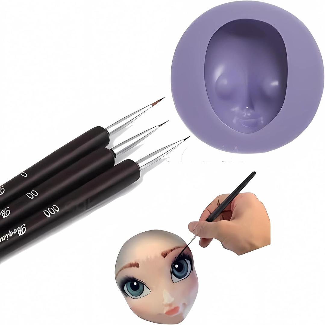 Cake paintbrushes 3pcs set Anyana + doll face molds Cake Decorating Brush Food Paint pens Icing Cupcake Sugarcraft Cake Tool princess doll Face head Fondant Mold Silicone Mould Candy sugarcraft