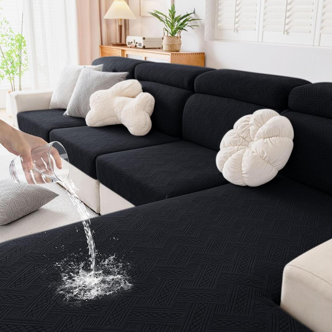 hyha Waterproof Couch Cushion Covers, Waterproof Sectional Couch Covers for Cushion Sofa for Pets, Stretch Sofa Slipcover Washable with Elastic Bottom(Back Cover L, Black)