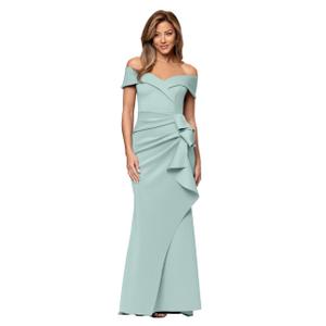 Xscape Women's Sleek Sleeveless V-Neck Gown with Cascading Ruffle and High Slit, Black, 8 (Black)