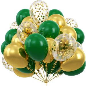 Kelfara St. Patrick's Green Gold Balloons 50Pcs 12 inch Metallic Gold Confetti Latex Balloon Kit with Ribbons for Christmas 2026 New Year Birthday, Jungle Party, Wedding Anniversary Prom Decorations