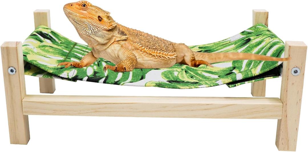 Bearded Dragon Bed, Wooden Reptile Sleeping Hammock, Bearded Dragon Tank Accessories, Habitat Accessories for Leopard Gecko Snake Lizard or Other Small Animal (Green 1, Large)