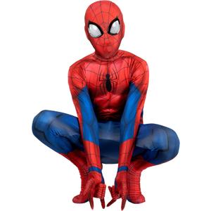 Marvel Spider-Man Official Youth Deluxe Zentai Costume - Deluxe Two-Way Stretch Spandex with Invisible Zippers and Wrist Openings for Added Convenience (S) Multi