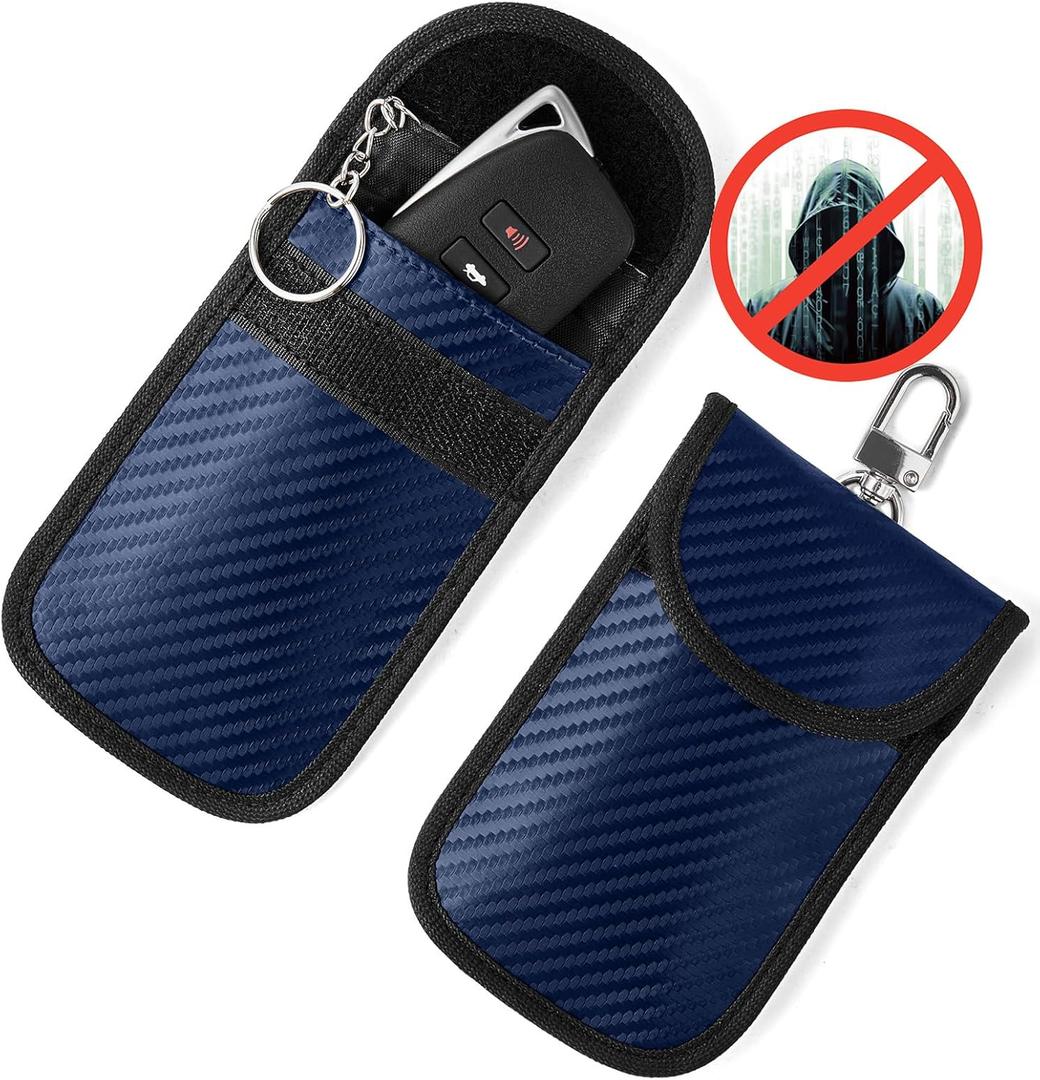 Vammcht Upgraded Faraday Bag for Key Fob (2 Pack), Premium Faraday Key Fob Protector Car RFID Signal Blocking, Car Security Protection, Anti-Theft Pouch, Anti-Hacking Case Blocker Blue