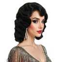 Long Black 1920s Wig for Women Gatsby roaring 20s Finger Wave Party Synthetic Full Vintage Wigs for Womens Lady Cosplay Costume Fancy Dress 1920 Flapper Wig