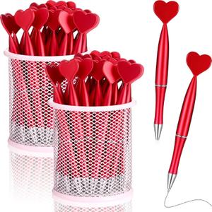 Crtiin 200 Pcs Valentine's Day Heart Shaped Pens Bulk Black Gel Ink Novelty Valentine Party Favor 1.0 mm Heart Ballpoint Pens for Men Women Office Valentine's Day Wedding Party Supply (Red)