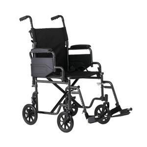 Medline Carbon Steel Folding Transport Chair with Swing-Back Arms, Swing-Away Foot Rests, Portable Mobility for Adults & Seniors, 19" Wide Padded Seat, 250 lb. Capacity, Black