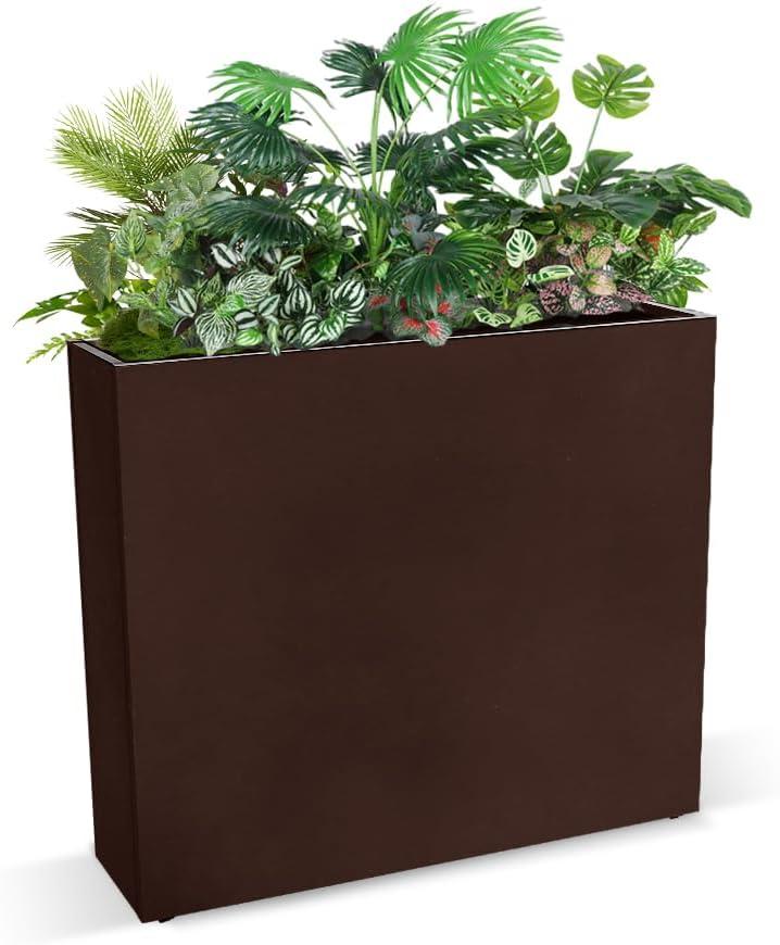 Metal Tall Long Planter Box Large Rectangular Planter Flower Pot with Drainage Holes for Indoor Outdoor Deck Porch Garden Home Patio Front Door (Espresso, 28" L x 9" W x 26" H)