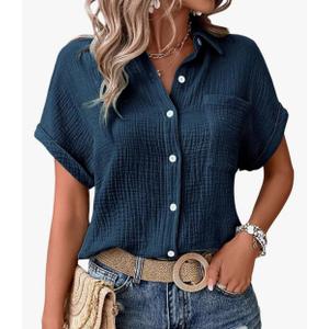 SweatyRocks Women's Batwing Sleeve Tops Textured Button Down Casual Blouse Summer S