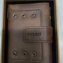 VULKIT Vintage Leather Tirfold POP UP Wallet RFID Protected, Coffee Brown
