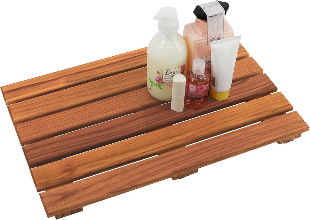 VaeFae Teak Shower Mat, Non-Slip Bath Mat, Luxury Spa Mat, Wooden Mat for Bathtub, 20 x 13 in