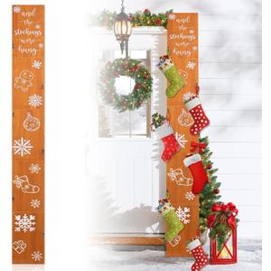 70 Inch Christmas Stocking Holder with 6 Hooks, Xmas Stocking Hangers for Wall, Vertical Wooden Stockings Hung Christmas Stand for Christmas Fireplace Mantel Xmas Decorations (Classic)