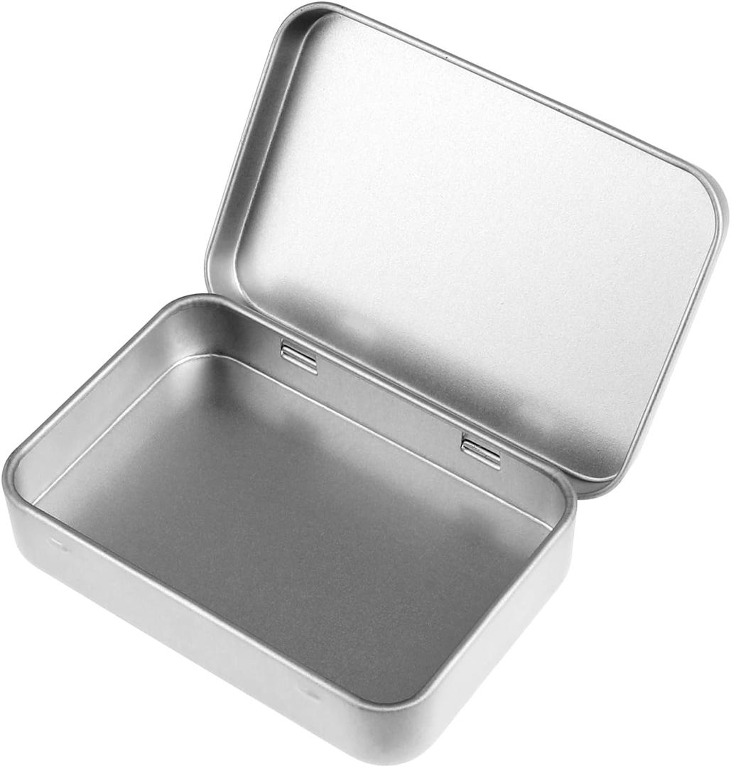 Silver Mini Portable Metal Tin Box with Lid - Rectangular, Hinged, Empty, for Candies, Soaps, Earrings, Jewelry, Crafts, Gifts