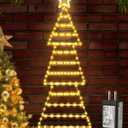 LED Christmas Lights Outdoor,4.6ft 189 LED Christmas Tree Ladder Light with Star Topper 8 Modes Christmas Decorations Lights for Indoor Outdoor, Window, Garden, Home, Wall, Xmas Tree Decor-Warm White