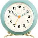 Tinload Analog Alarm Clock, Retro Simple Design Small Desk Clock with Manual Light, Battery Operated, Snooze, for Kids,Bedroom,Travel,Kitchen,Bedside Desktop(Green)