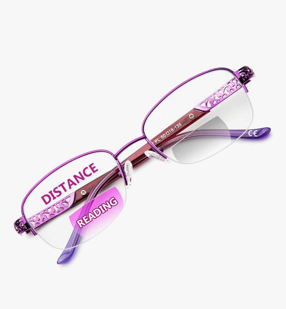 Bifocal Reading Glasses for Women Clear Zero Top Half Metal Rim Blue Light Blocking Computer Readers Soft Nose Pad X2.0 Strength